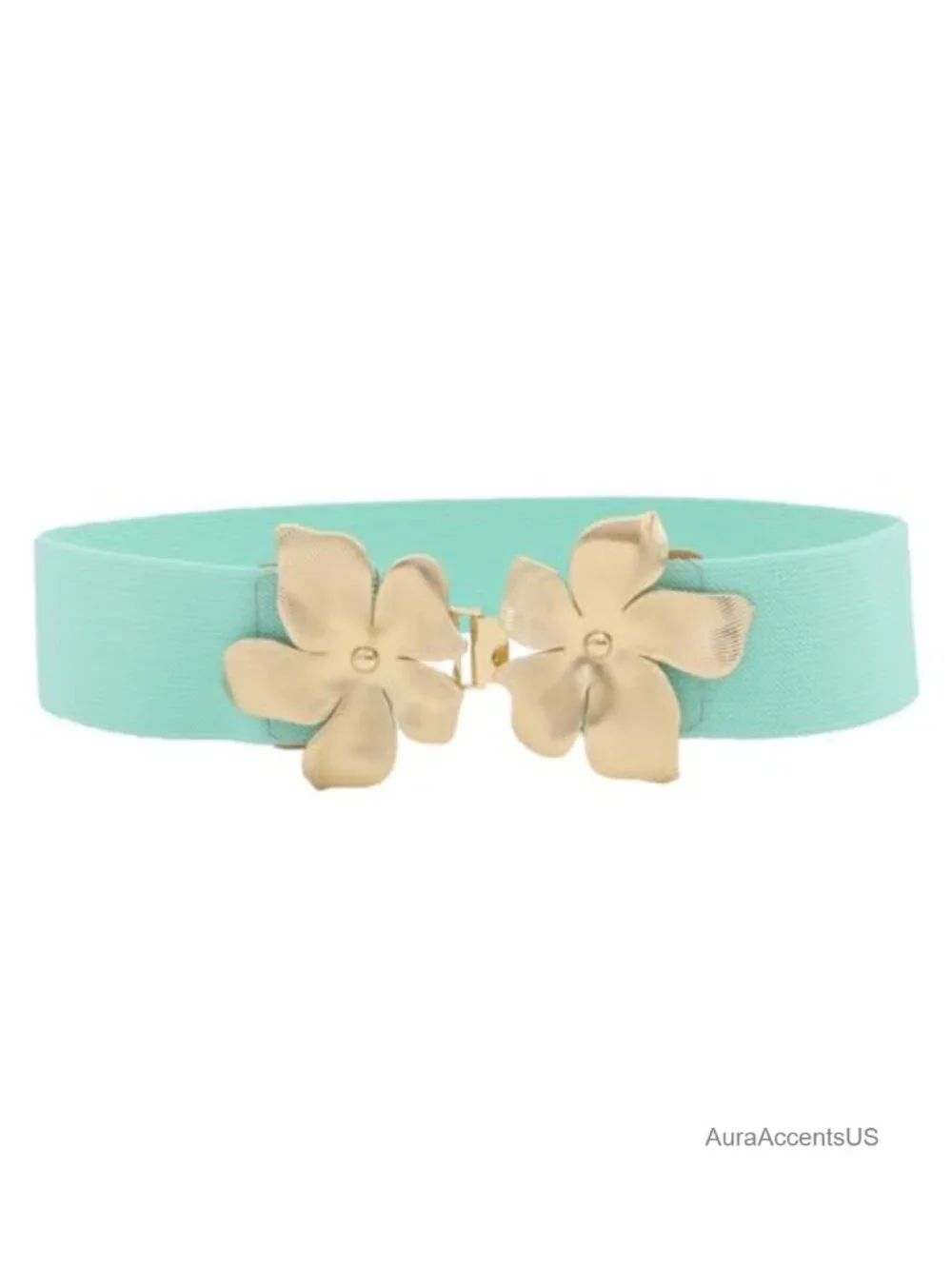 Stretch Elastic Waist Belt with Flower Buckle for Dresses
